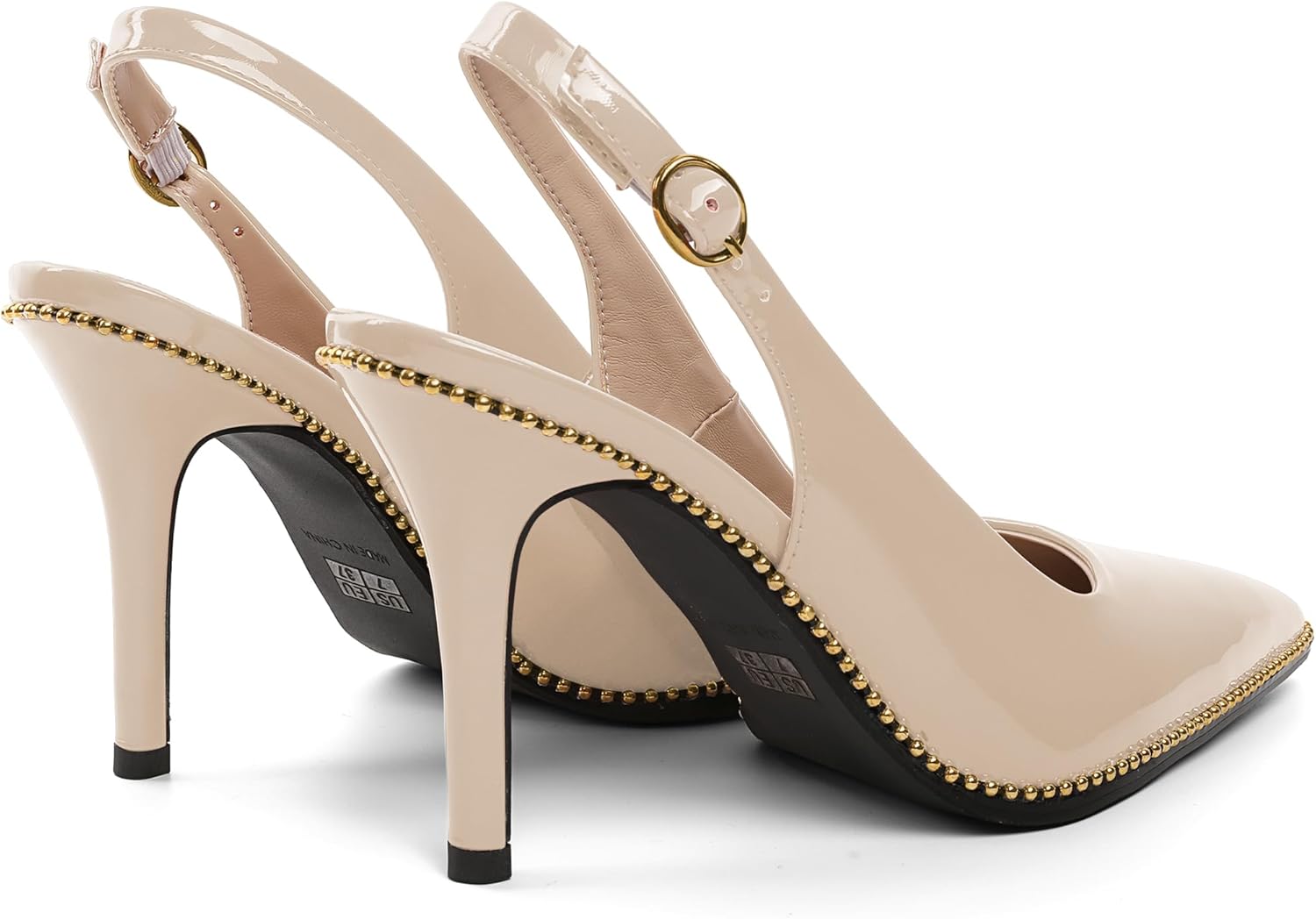 Joseywade Slingback Heels Women's Pointed Toe Stilettos High Heel Pumps Gold Beaded Dress Shoes - Image 7