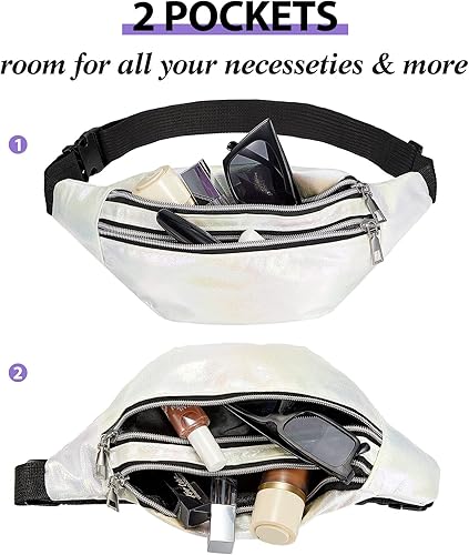 Miniatura 4 de Riñonera holográfica de 6 piezas, con bolsas y cinturón ajustable, impermeable, de neón, para viajes, correr, fiestas (estilo artístico)