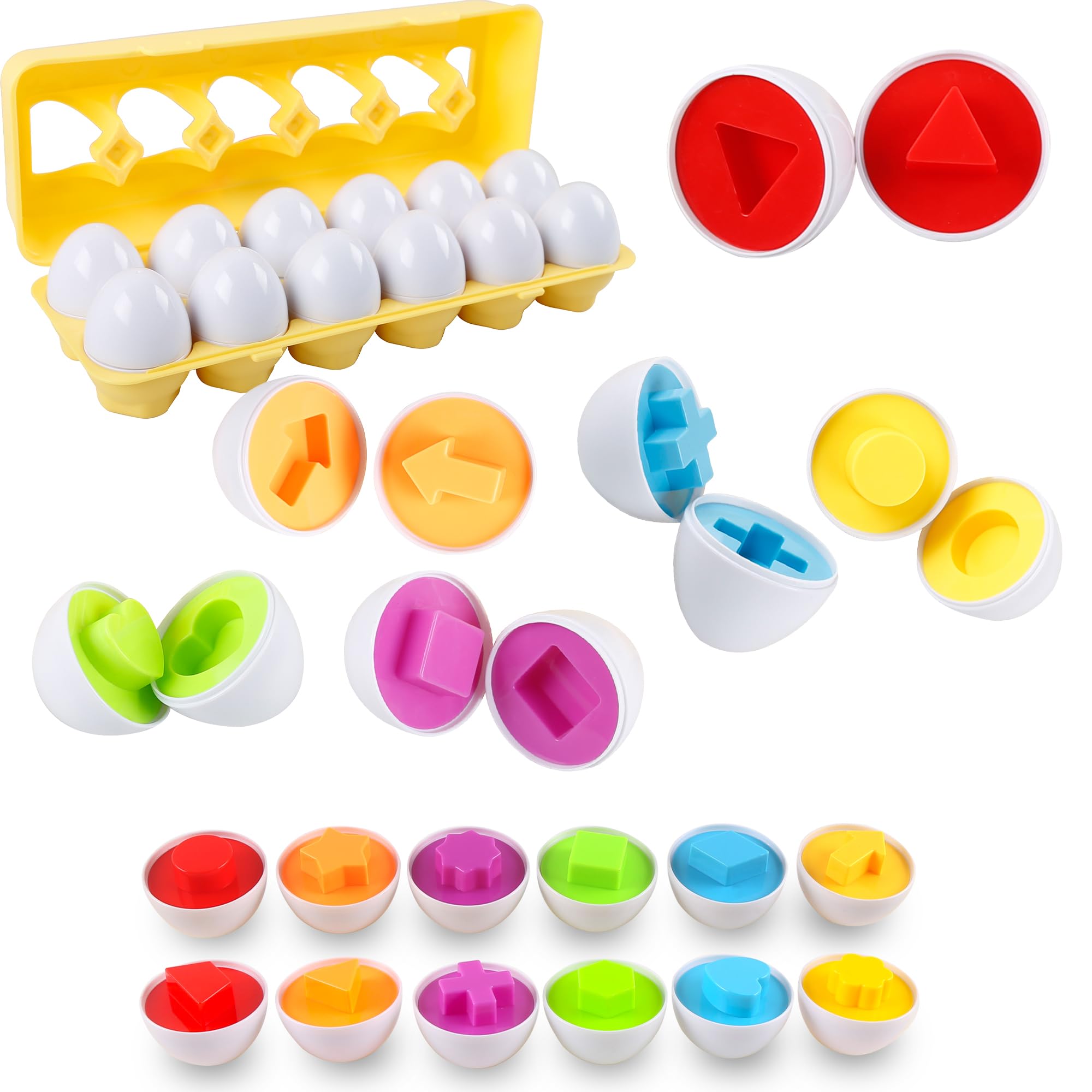 newlng Matching Eggs set for Toddlers Color&Shape Recognition Montessori Educational Toys Fine Motor Skill for 2 3 4 5 Years Kids Boys Girls Ideal for Christmas Birthday Party Easter Gifts 12pcs