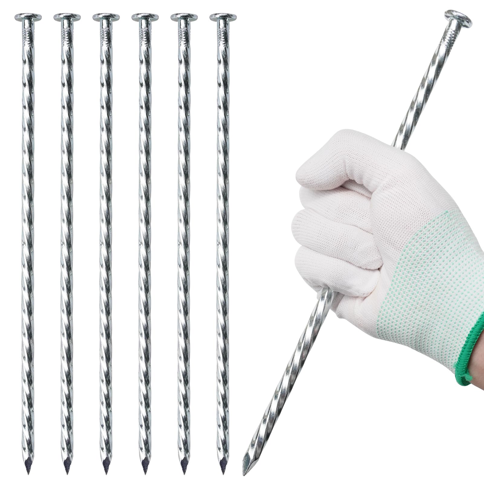 FOMMEN Lot De 14 Piquets D'armature De 40,6 Cm – 1,3 Cm De Diamètre – Ancrages Au Sol Filetés En Acier Galvanisé – Piquet De Jardin Robuste Pour Ralentisseur, Arrêt De Roue