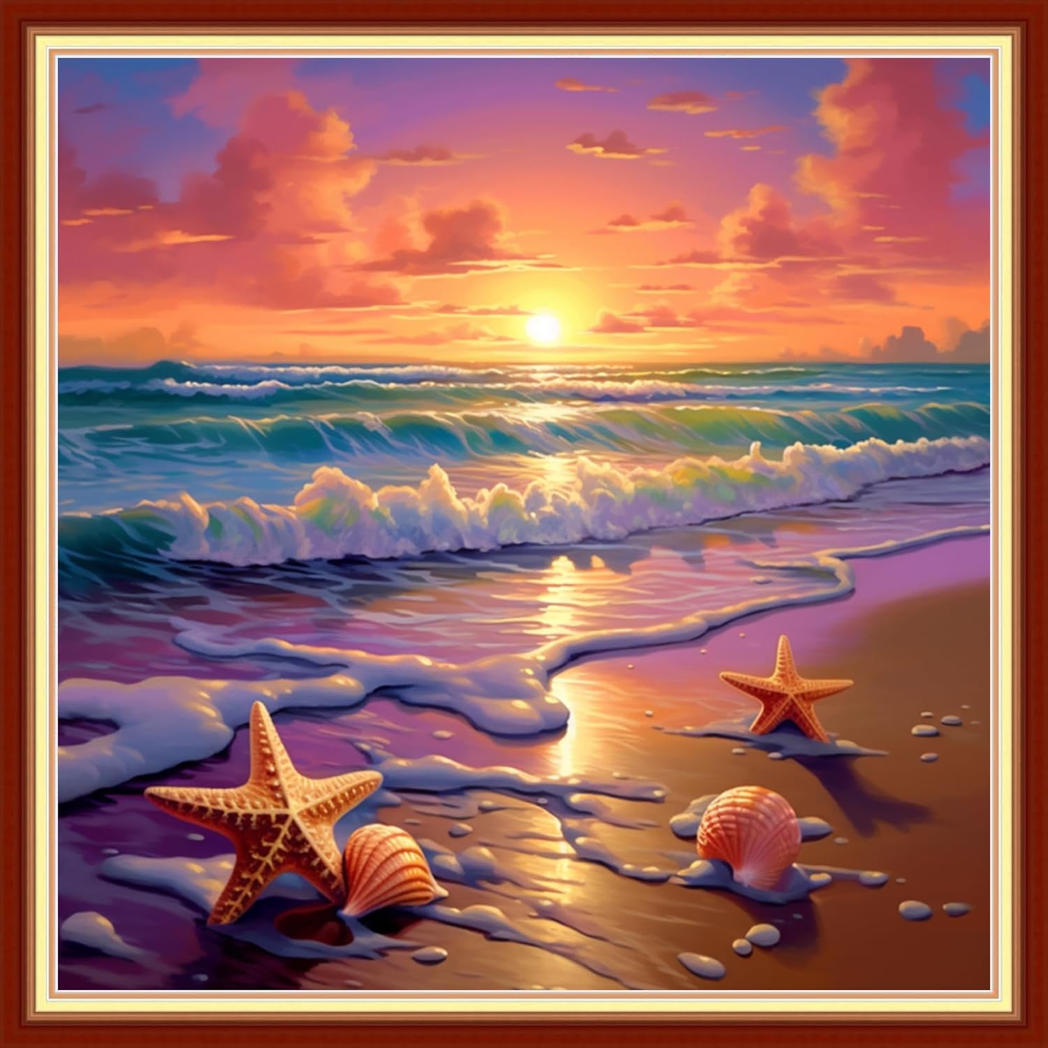 Redxing Stamped Cross Stitch Kits Embroidery kit for Beginners Adults Full Range of Embroidery Patterns Starter Kits DIY Printed Cross Stitch Kits Needlepoint Kits 11CT-Sunrise by Sea 18x18 inchs