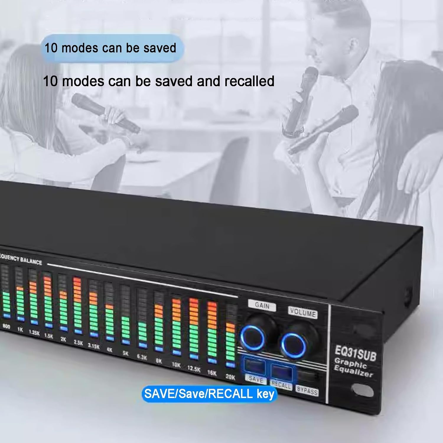 Procesador de Audio Ecualizador gráfico estéreo de 31 Bandas, Ecualizador de Audio Digital, con Pantalla de Espectro LED, 10 Efectos preestablecidos, reducción de Ruido