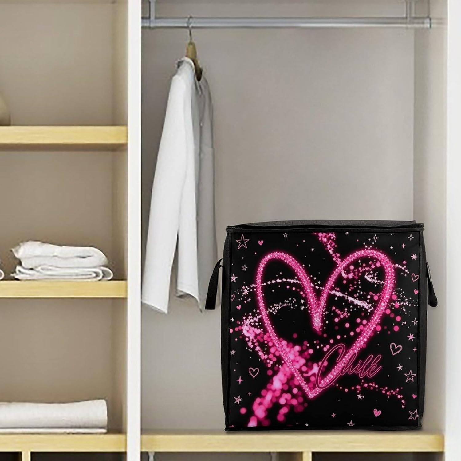 Magenta Heart Shape Comforter Storage Bag Moving Bag | Clothes Storage Bins-70L,Moving Bag With Dual Handles For Easy Carrying, Zipper Design Durability for Home,Bedroom,Closet