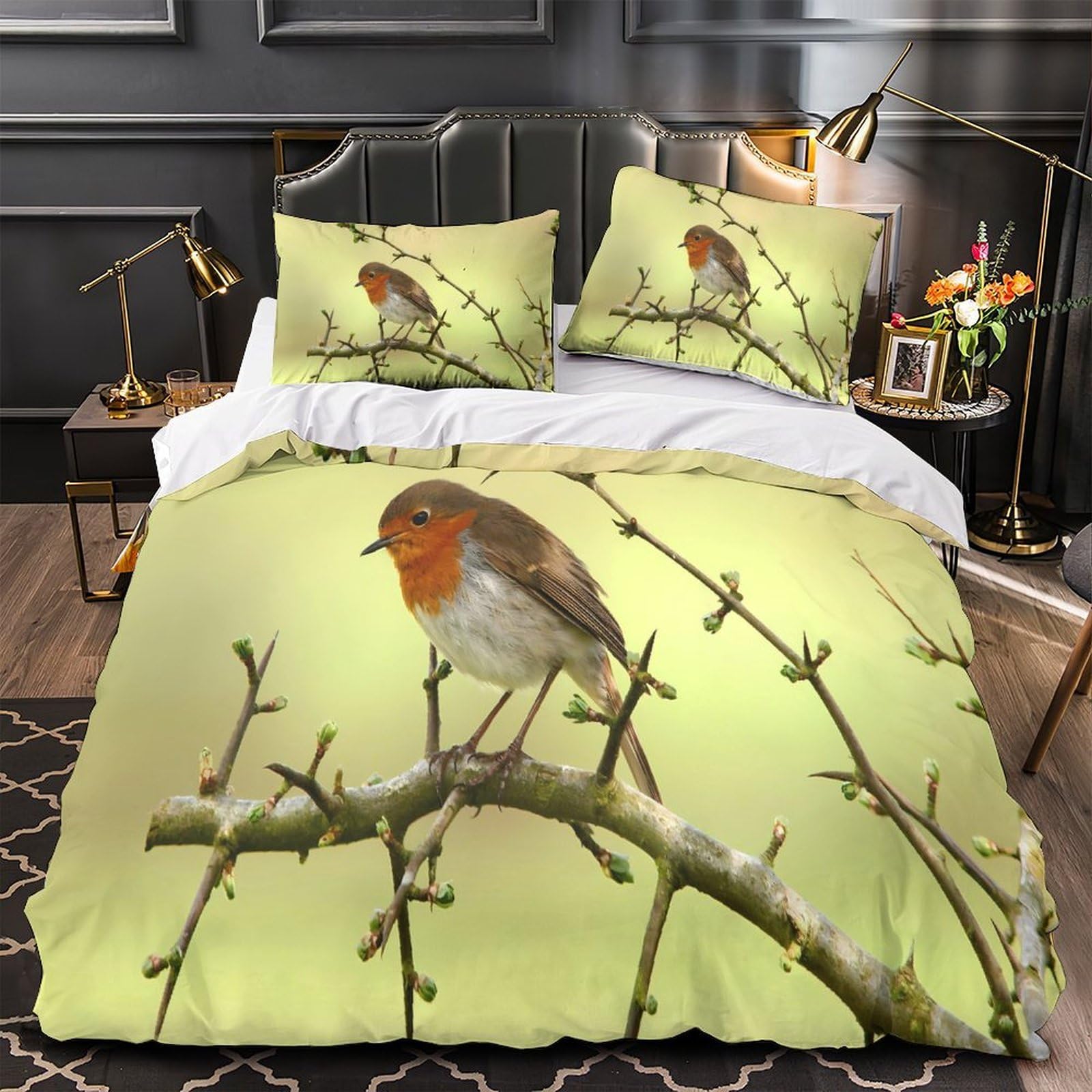 MMDASBVPE Robin Bird Perched Quilt Cover 3D Print Anti-allergic 3 Pieces Bed Set Hidden Zipper Duvet Cover Ultra Soft All Season for Adults Kids Teens Women Youth Teenagers King（220x240cm）