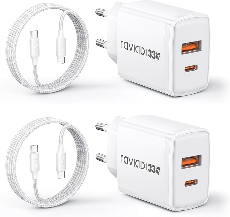 RAVIAD 33W USB-C Gyorstöltő 2 db GaN Technológia 2 Port iPhone 16 Galaxy S25 MacBook