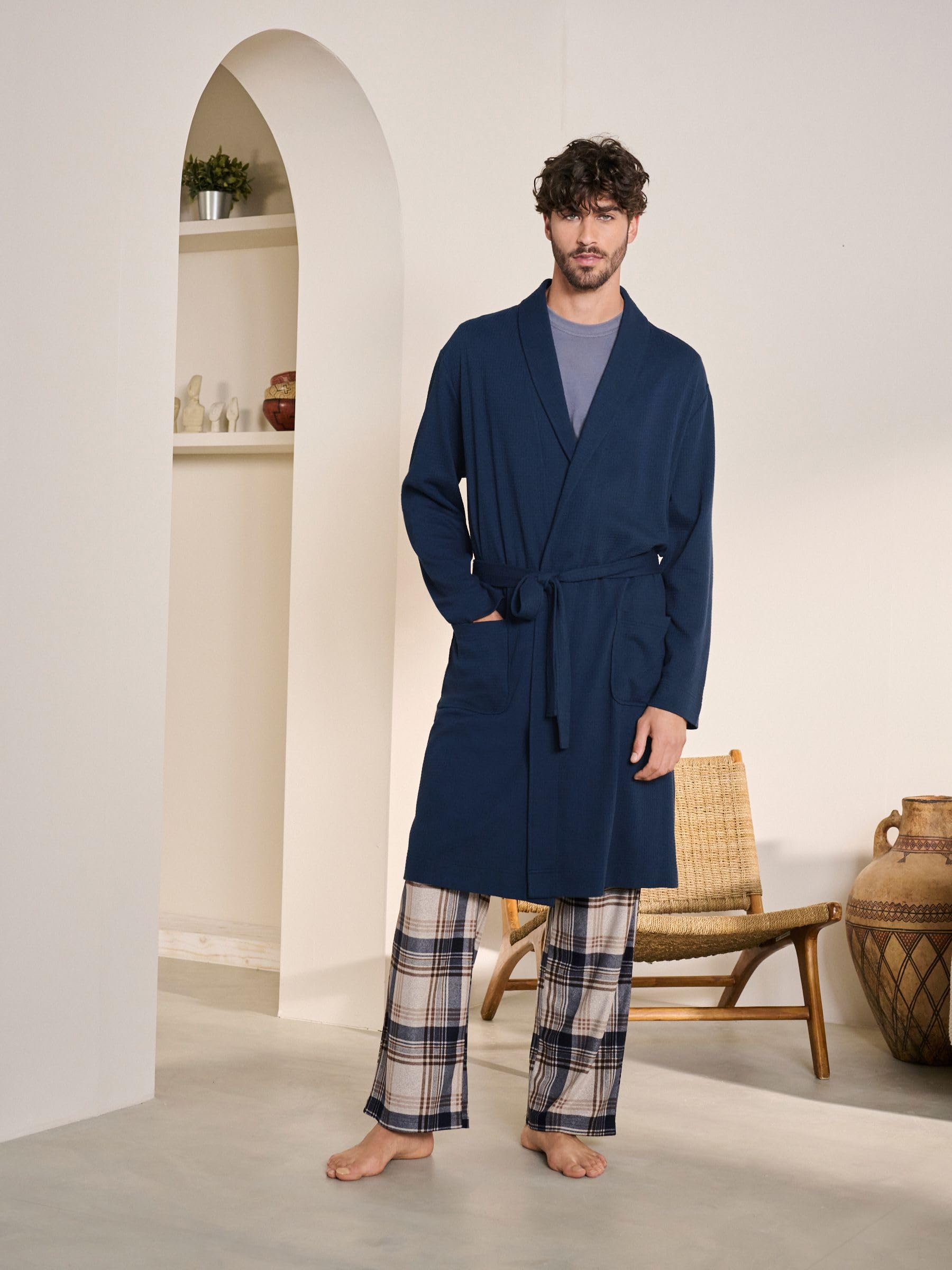 NEXT Uomini Vestaglia leggera a nido d'ape | Blu marino, XL, Standard, Pull On, Lavabile in lavatrice