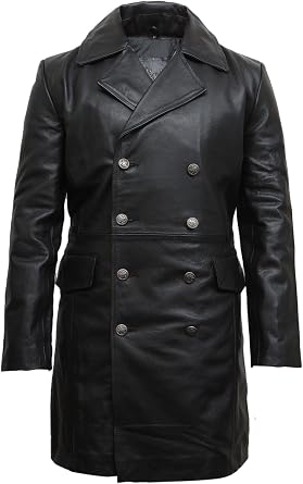 BRANDSLOCK Herren Echtlederjacke U-Boot-Kapit ne Milit rstil Vintage