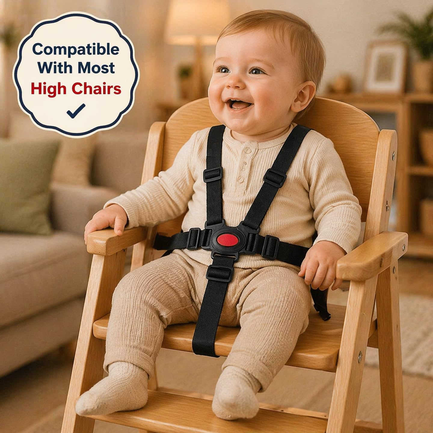 High Chair Straps, Adjustable Buggy Straps Replacement,5 Point Buckle Design High Chair Straps Suitable Handcart, Pushchair, Dining Chair