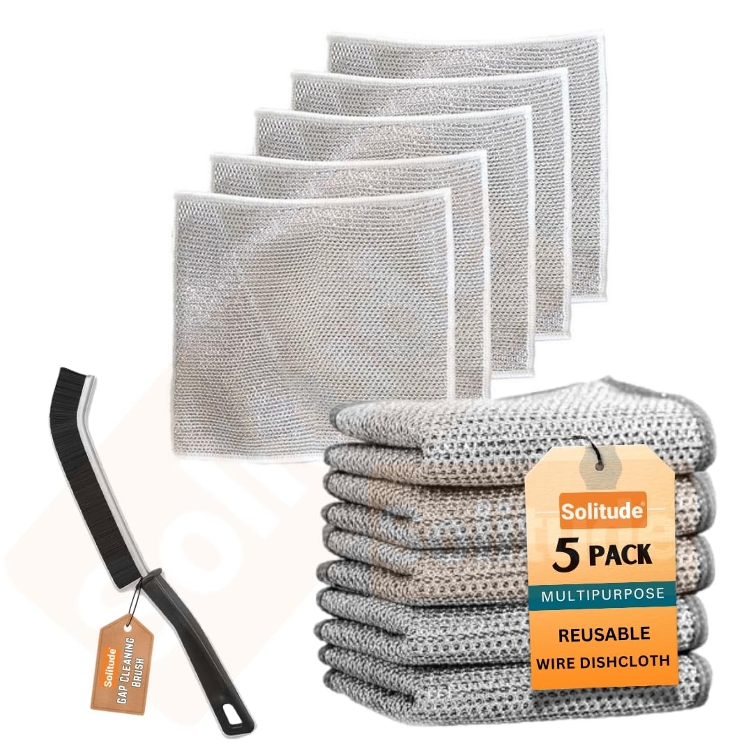 Solitude 6X Combo 5 Pack Non-Scratch Wire Dishcloth & 1 Mini Gap Cleaning Brush, Multipurpose Wire Dishwashing Rags for Wet and Dry, Easy Rinsing, Reusable, Wire Cleaning Cloth for Kitchen (B0CZ48ZF91) Amazon Price History, Amazon Price Tracker