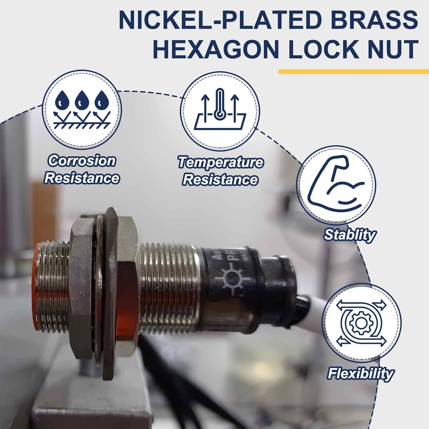MECCANIXITY NPT Cast Pipe Fitting Hex Locknut, Nickel Plated Copper NPT1/4 Female Thread Lock Nut for Plumbing Fixed Pack of 5