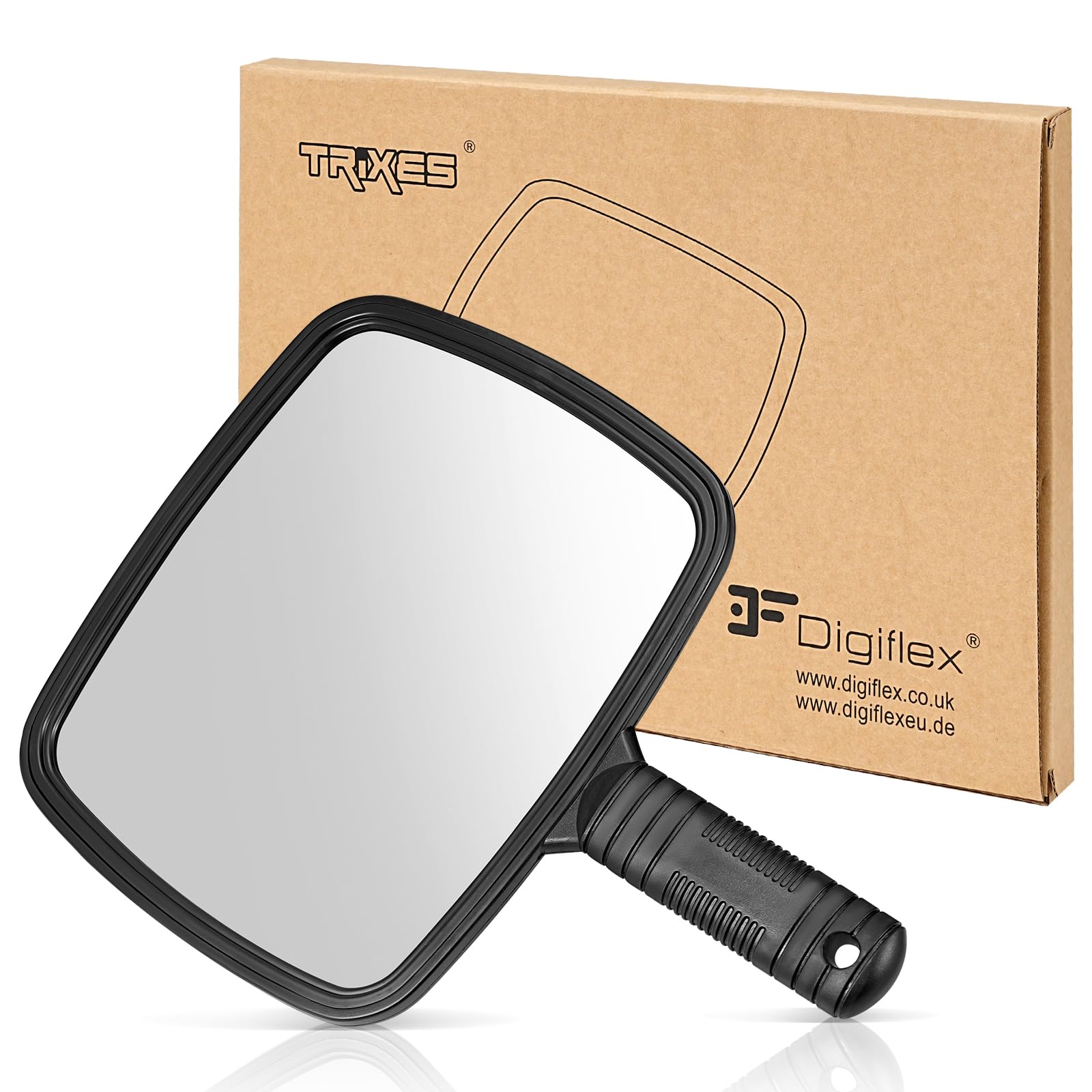 TRIXES Specchio Portatile Professionale per Salone Parrucchiere Barbiere con Manico - Specchio Trucco Portatile Grande e Comodo - Specchietto Dentista - Nero