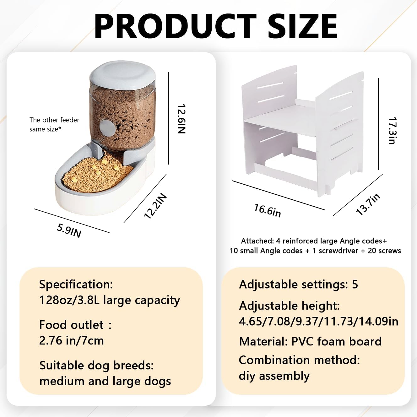 Elevated Gravity Pet Feeder & Water Dispenser Combo for Medium/Large/Senior Dogs - 4L/135oz Capacity, 5 Adjustable Height Settings, Cervical-Friendly Design Reduces Neck Strain