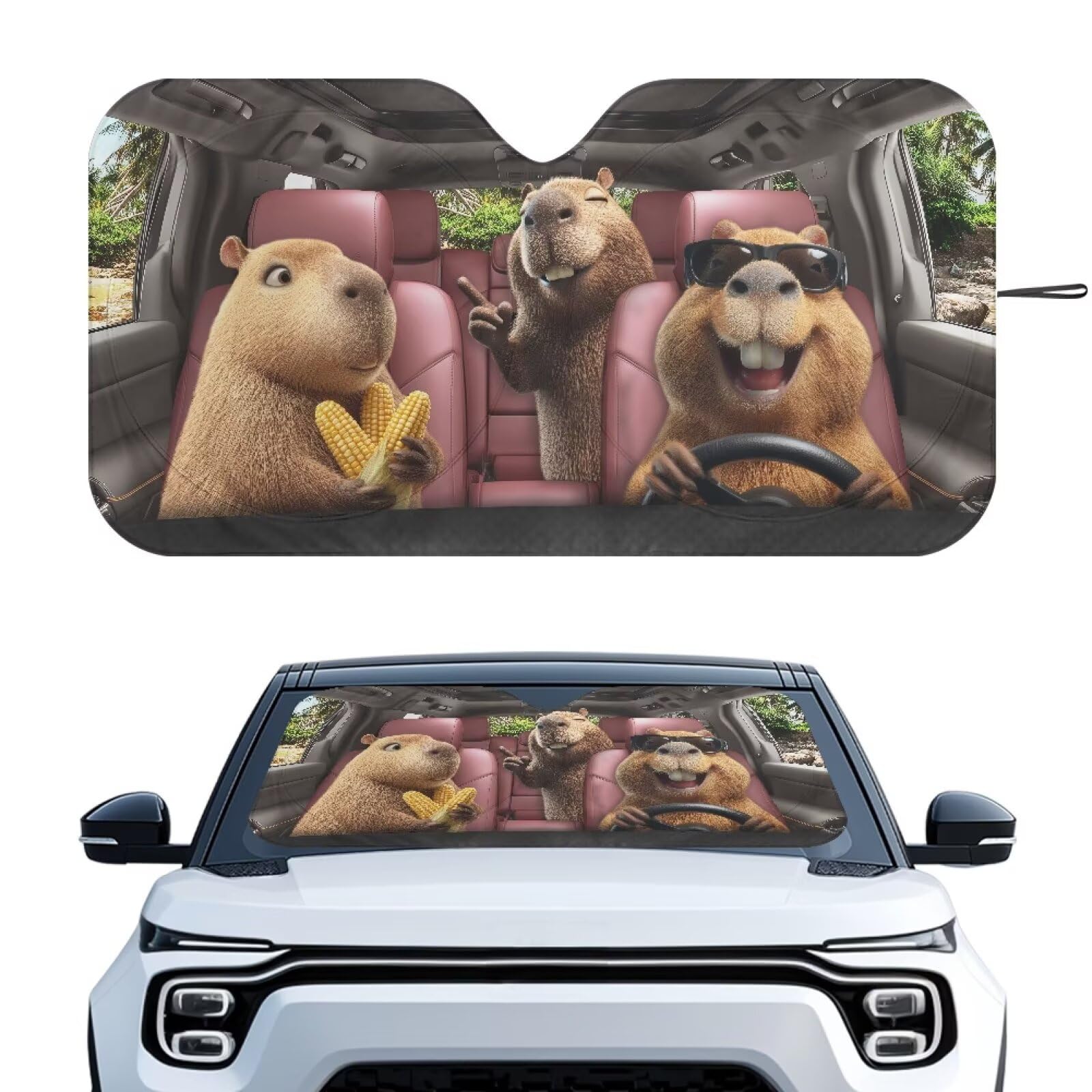 Capybara Car Front Windshield Sun Shade Auto Sun Shades Foldable Automotive Interior Accessories for Sun Protection Auto Sun Heat and UV Rays Blocker