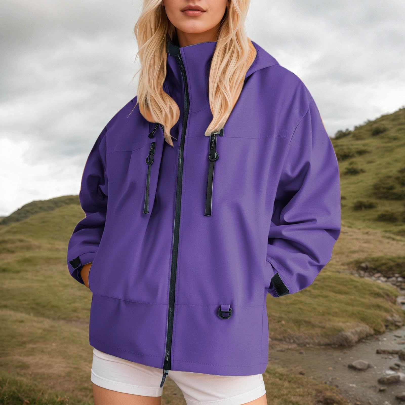 Genérico Cortavientos Para Mujer-Impermeable Con Capucha Para Mujer Ligero Extragrande Largo Cortavientos Para Exteriores