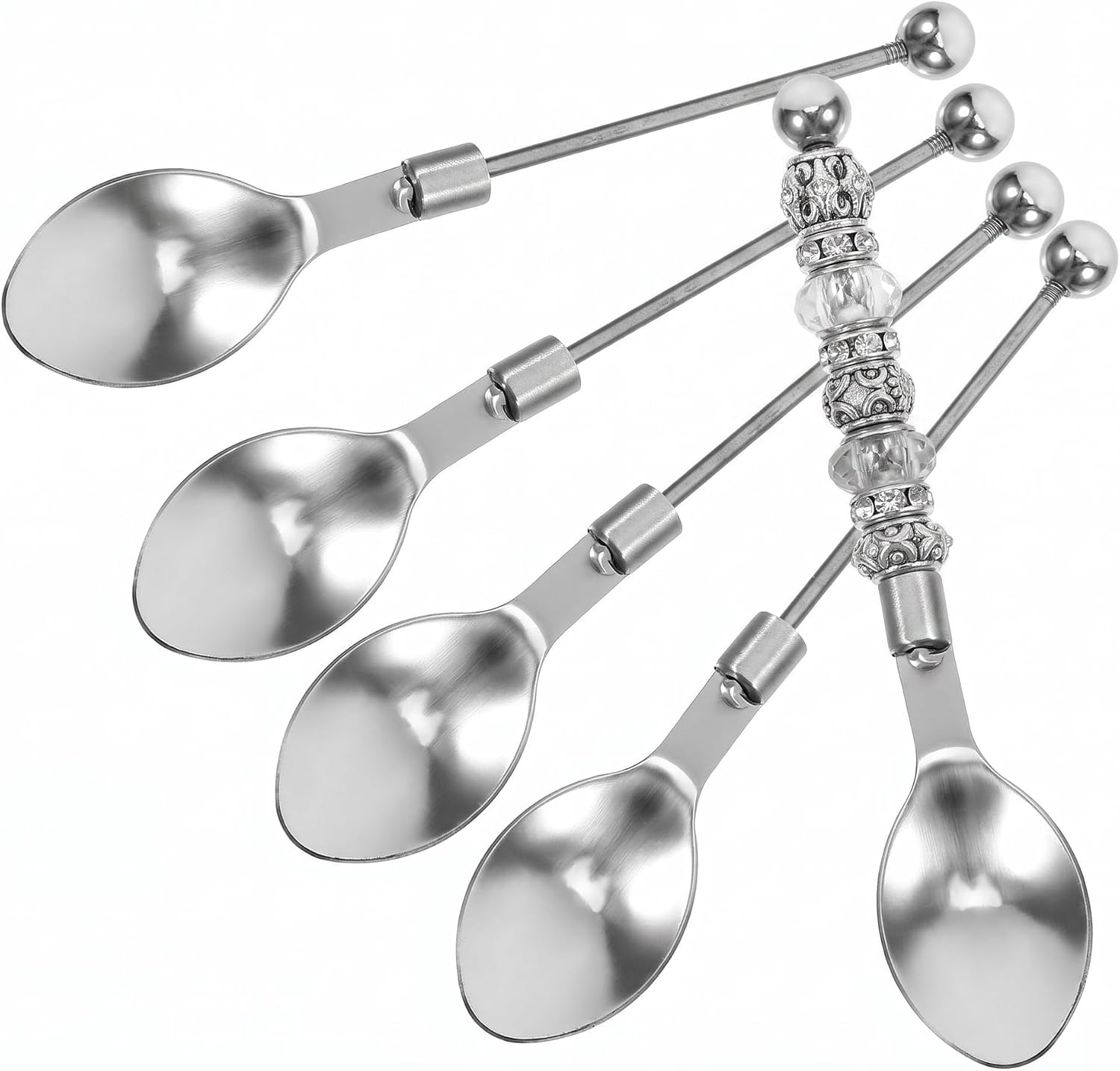 Veemoon Beadable Spoons, 5pcs Stainless Steel Dessert Spoon Stirring Dessert Ice Cream Spoons Teaspoon Powder Sugar Spoons Kitchen Utensils for DIY Craft Project Afternoon Tea Party Favors