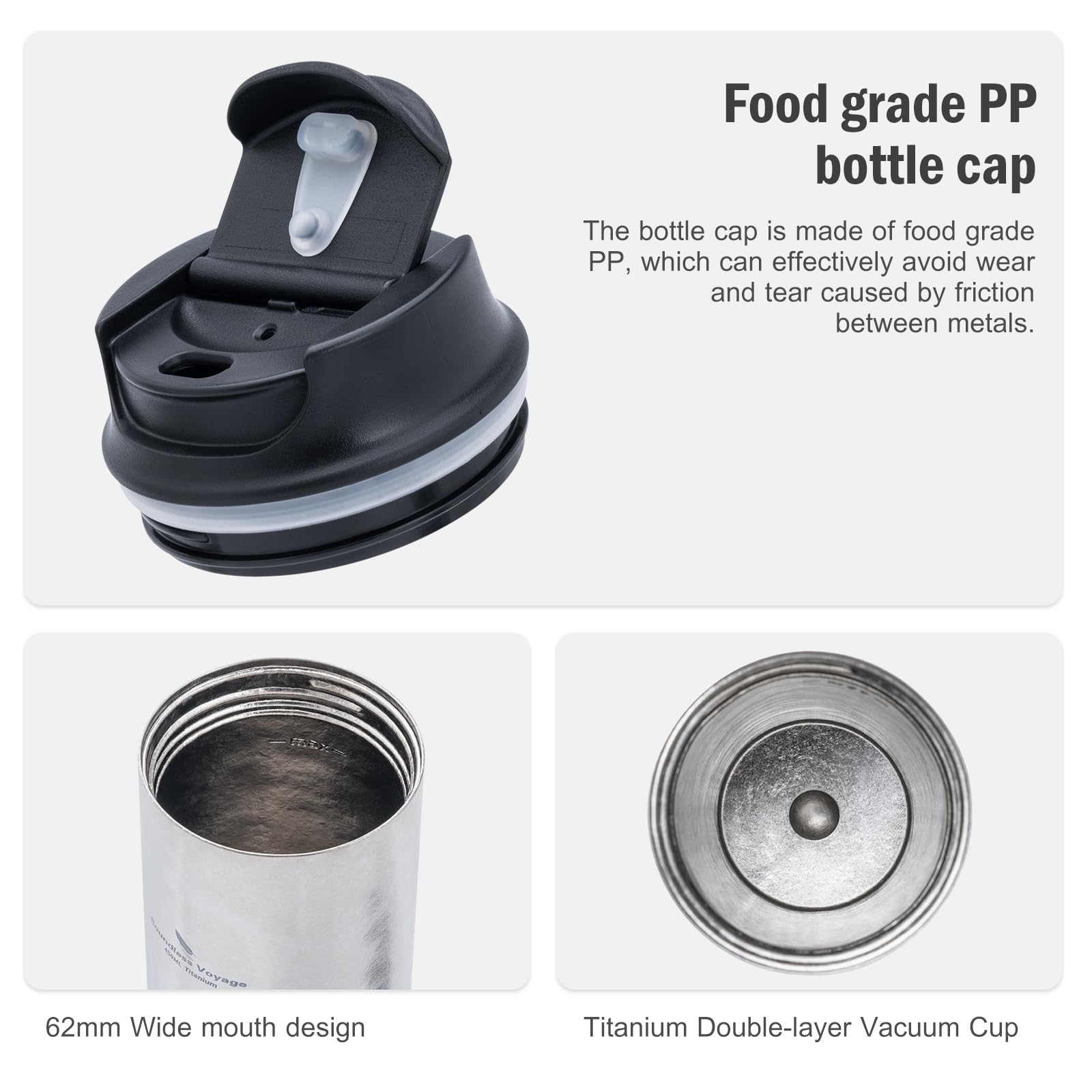 iBasingo 450ml Titanium French Press Coffee Cup Double-Walled Insulated Vacuum Flask Tea Water Bottle Outdoor Travel Portable Tumbler Car Mug with Lid Ti3255D - Image 3