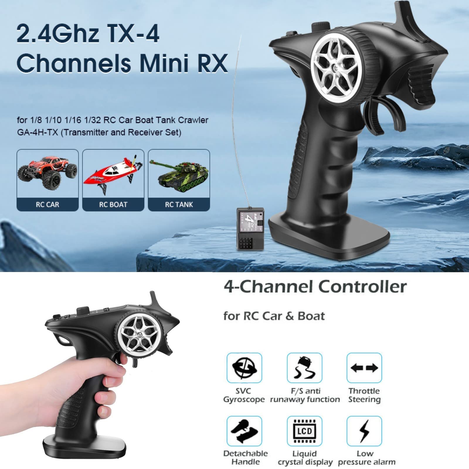 4H-TX 4 canaux 2,4 GHz Système radio RC émetteur récepteur pour voiture RC bateau chars