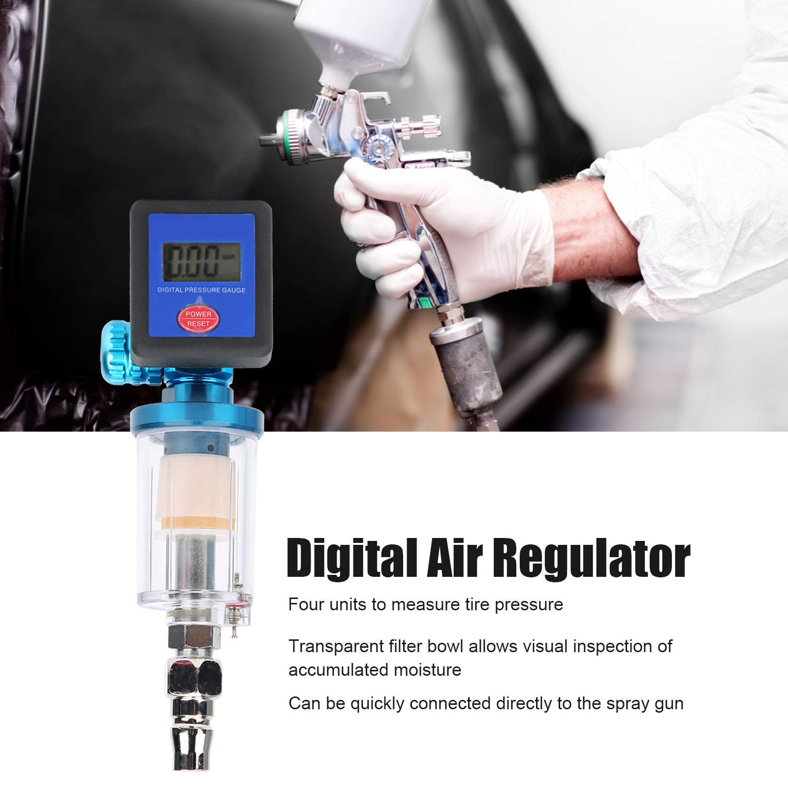Regulador de Presión de Aire Digital para Pistola de Pintura con Filtro de Trampa de Agua Resistente a la Corrosión MF08 MF01
