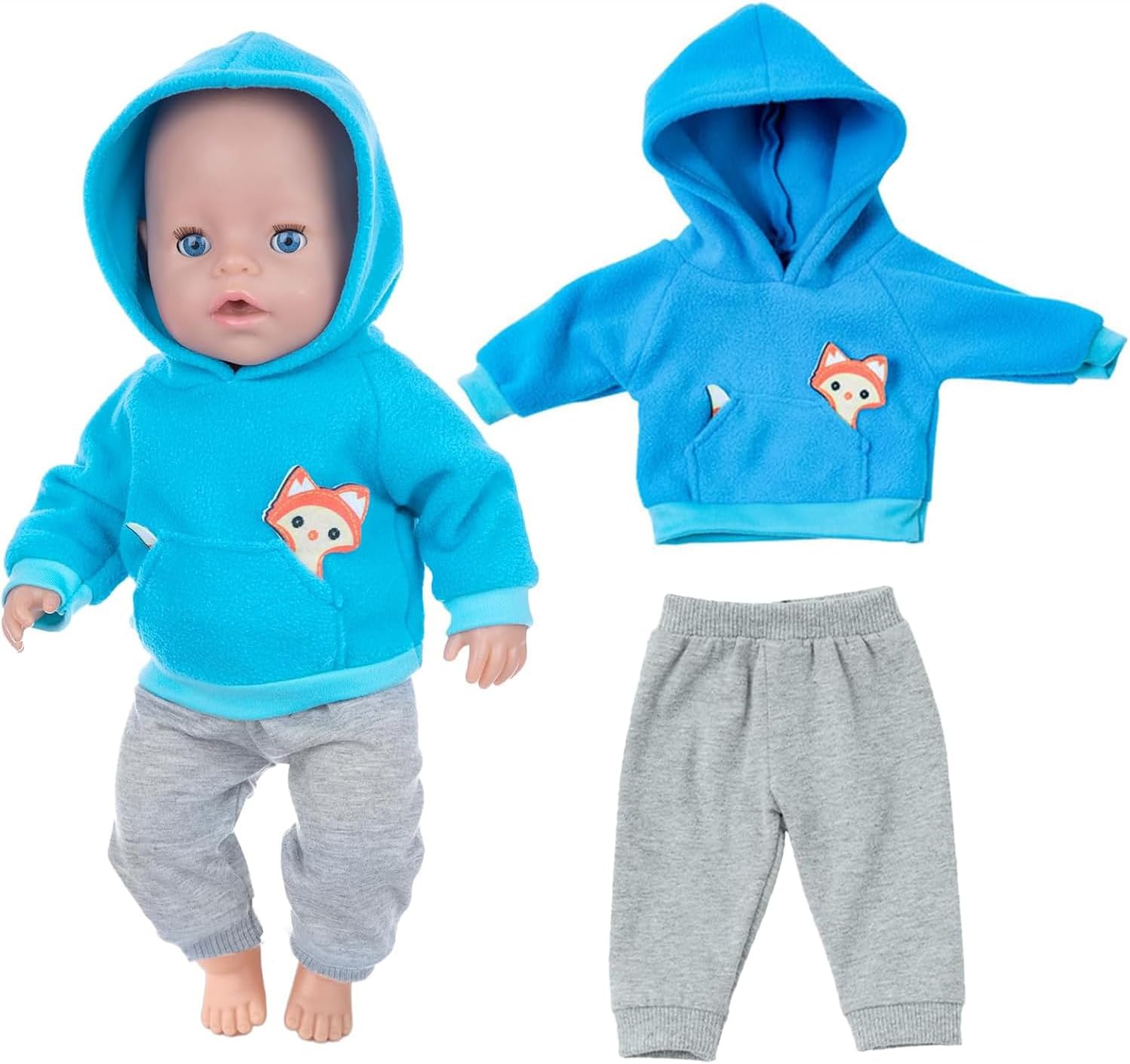 Baby Doll Clothes for 18 Inch Dolls, 14-16 Inch Cool Baby Doll Outfits Hoodies Suit, Blue Fashion Clothing Sweatshirt Compatible with 43cm Toddler Dolls, Birthday Gift for Girls and Boys