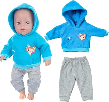 Baby Doll Clothes for 18 Inch Dolls, 2-Piece Hoodies & Pants Outfits | Blue Fashion Clothing Sweatshirt Fits 14-16" 17" Newborn Reborn Toddler Dolls, Perfect Gift for Girls & Boys, Easy-on Design