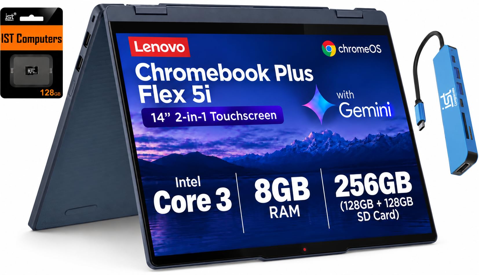 Lenovo IdeaPad Flex 5i 14 Chromebook Plus, 2-in-1 Laptop, Core 3, 8GB/256GB