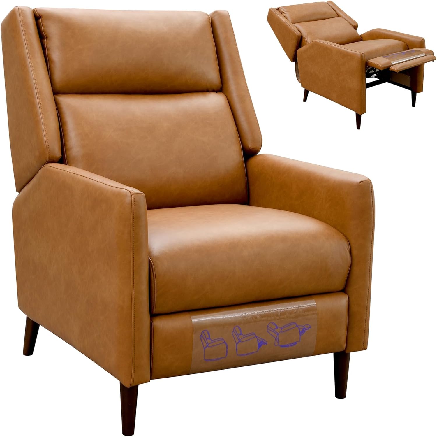 leovanni Push Back Recliner Chair, Faxu Leather Upholstered Recliner with Adjustable Backrest and Footrest, Modern Comfy Reclining for Living Room, Bedroom, Small Spaces, Brown