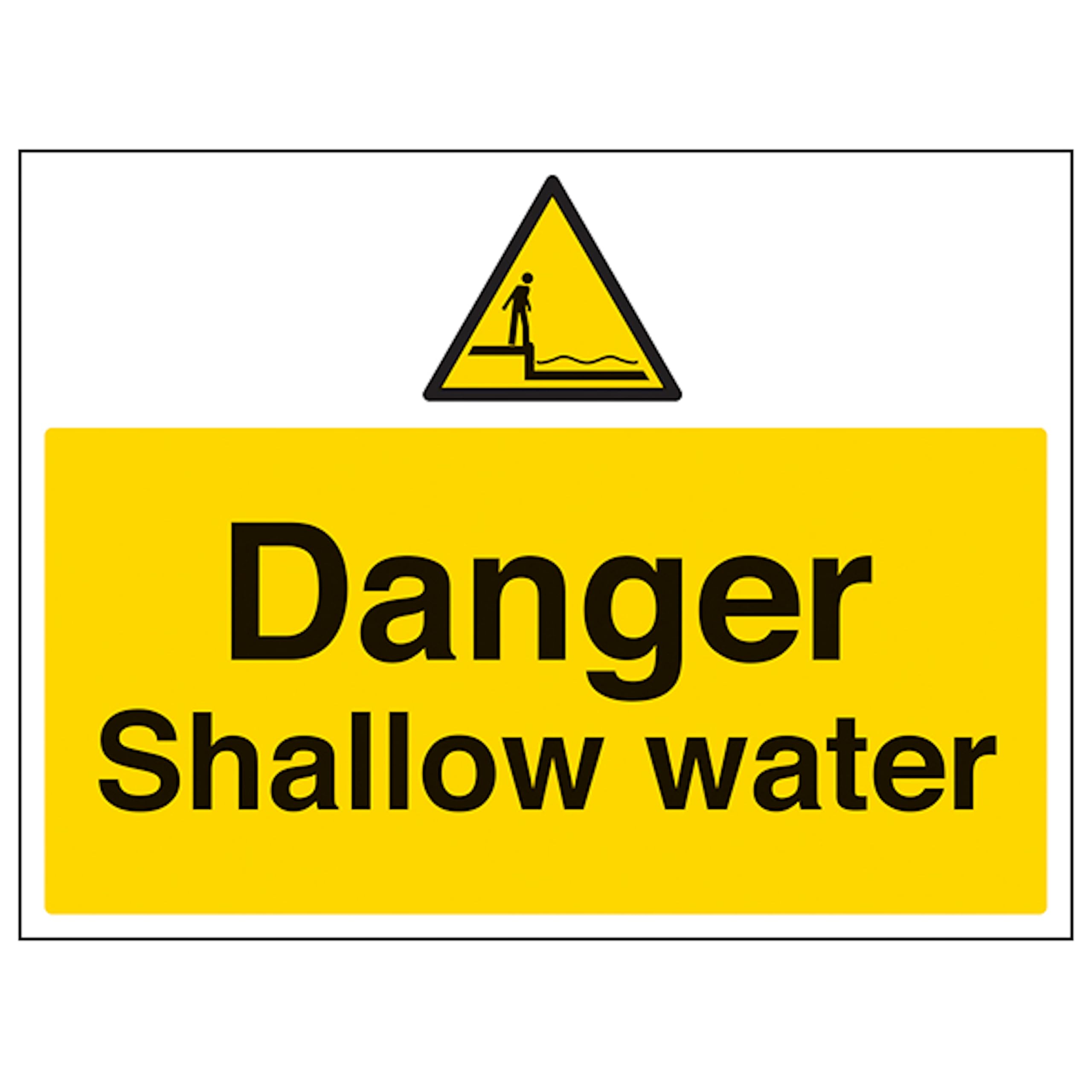 V Safety Danger Shallow Water - Large Landscape 400 x 300 mm - 2mm Rigid Plastic Safety Sign