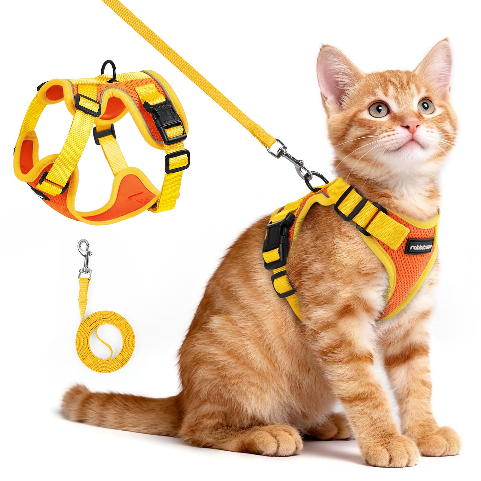 rabbitgoo Cat Harness and Leash Set, Escape Proof, Orange &amp; Yellow