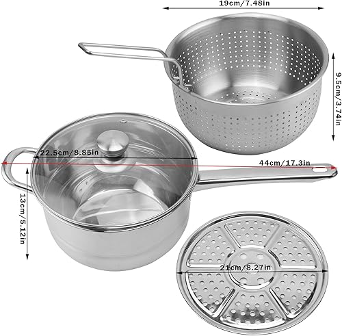 Miniatura 8 de Juego de freidoras de acero inoxidable con cesta, ollas multifuncionales 3 en 1, para cocinar al vapor, freír y hervir, juego de freidora de caldera