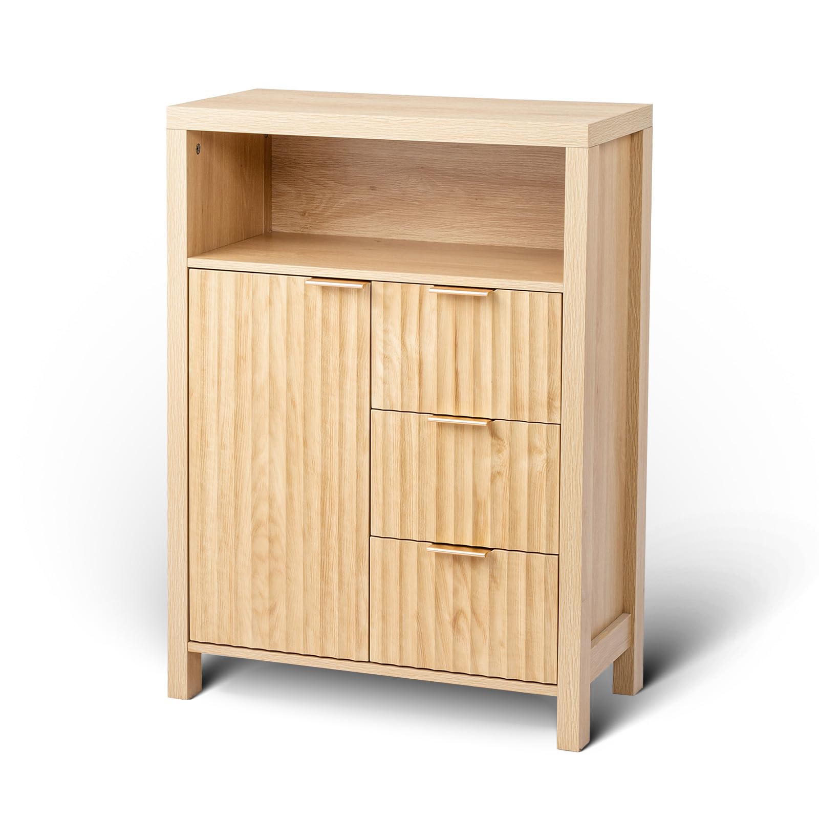 Bonnlo Fluted Bathroom Freestanding Storage Cabinet,1 Door 3 Drawers