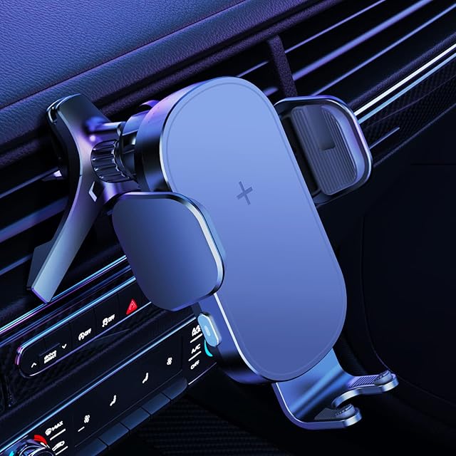 Lekente Wireless Car ChargerQi 15W Fast in Car Phone Holder Wireless Charger, Automatic Sensor Phone Holder Vent Mount Compatible with All iPhone 14/12/13 Pro Max Mini Android Samsung Smartphones
