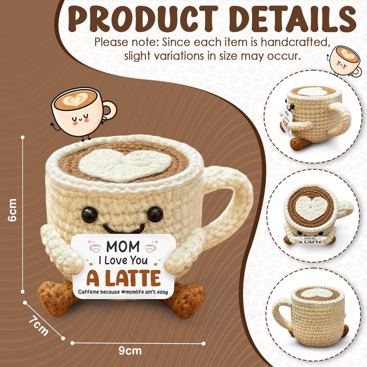 Crochet Gifts for Mothers Day 2026 - I Love You Mom Latte Coffee Crochet, Gifts for Mother in Law Stepmom, Gigi Nana, Heartwarming Crochet Gift, Birthday Gifts for Mom from Daughter Son - 3