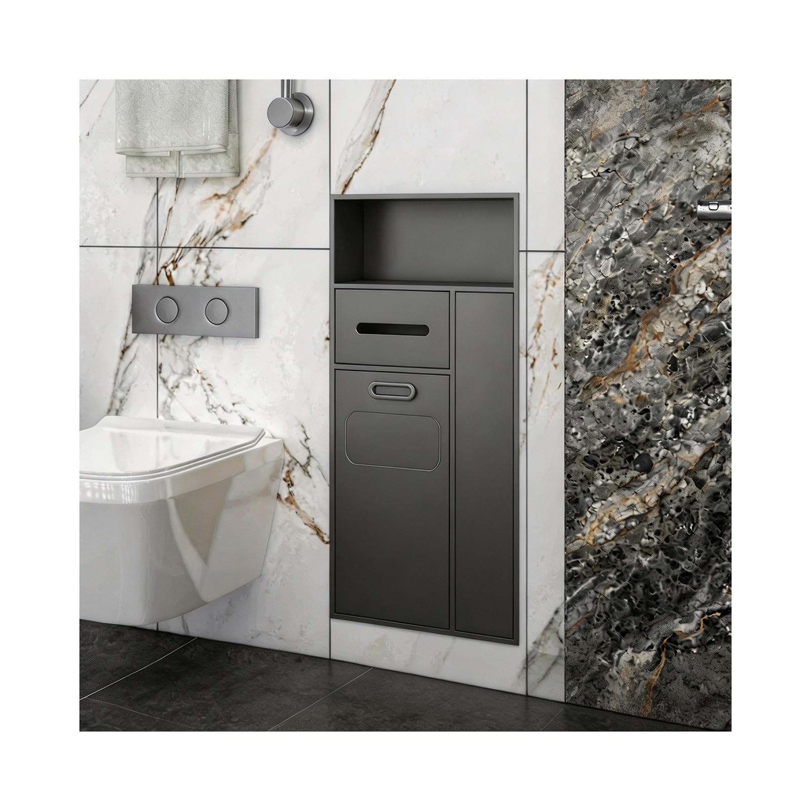 Recessed Toilet Niche for Indoor, Concealed Niche Trash Can for Bathroom