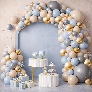 Party Propz Golden Balloon Decoration Item - Set of 71 Pcs Golden, Blue Grey Nude Balloons for Decoration, Latex Balloons with Balloon Arch Strip for Birthday Party, Baby Shower (Latex)