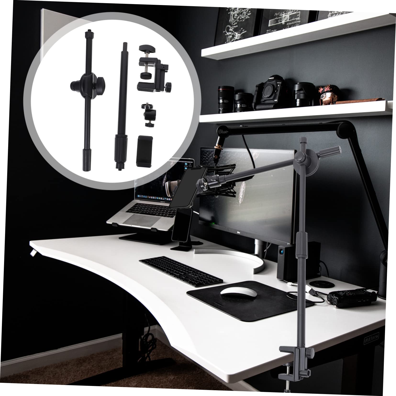 Soporte para Teléfono Móvil Uso Manos Libres Brazo Articulado Flexible Accesorio Negro y Base de Abs Adecuado para Grabación de Video para Escritorio