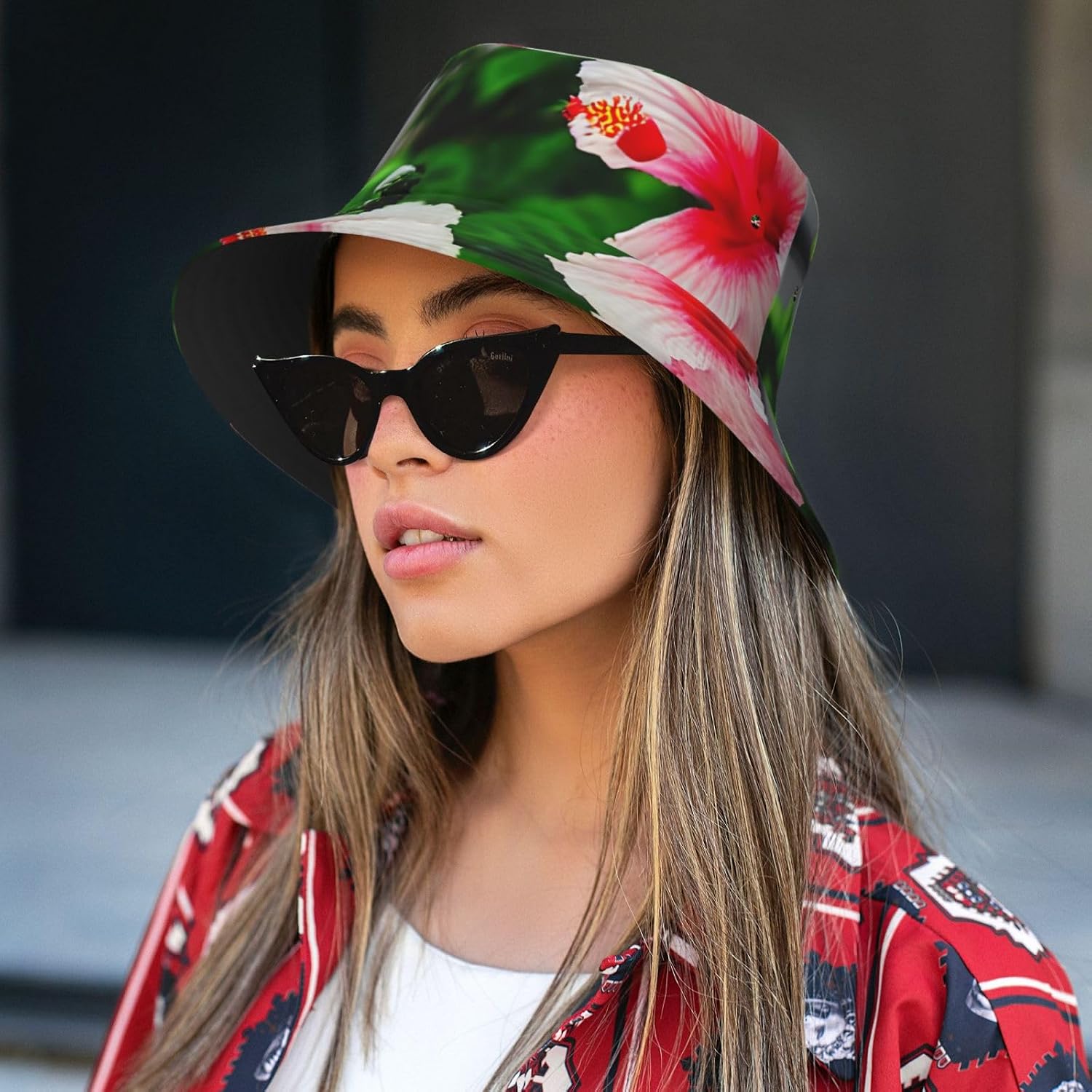 Hibiscus Flowers Print Sun Hat Outdoor Fisherman Cap Summer Bucket Hat Beach for Men Women Black