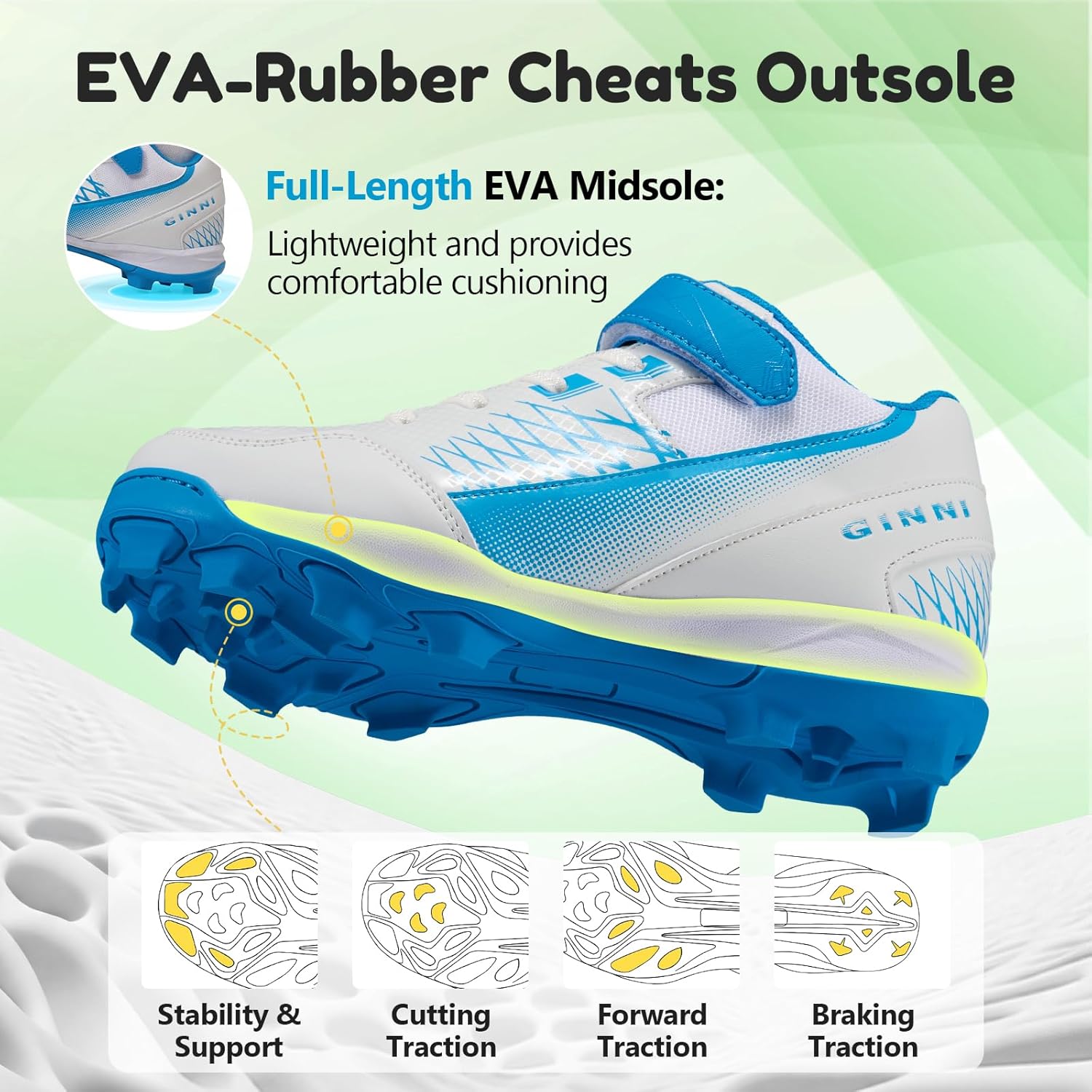 GINNI Kids Baseball Softball Cleats for Boys Girls, Lightweight Outdoor Turf Groud Athletic Shoes, Ankle-Top Comfortable Sports Training Cheat Sneakers for Boy/Girl/Kid