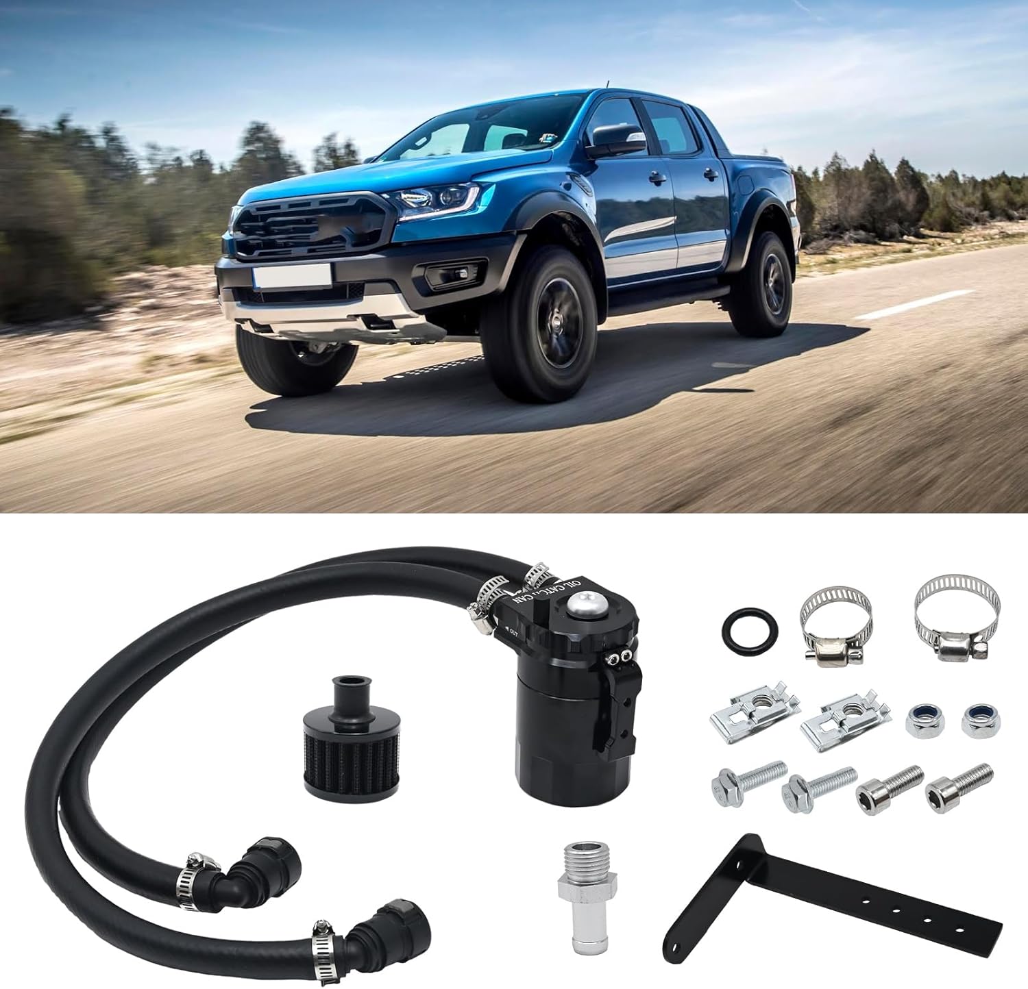 Oil Separator Reservoir Tank Engine Polish Baffled, 400ml Oil Catch Can Kit, Passenger Side with Breather Filter, Replacement for Ford F150 2011-2019 2.7EB 3.5EB 5.0