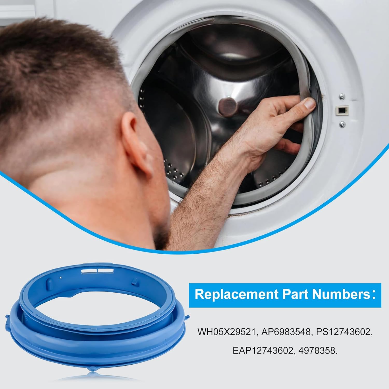 WH05X29521 Washer Door Boot Seal Gasket Diaphragm for GE GFW550SSN0WW GFW550SSN2WW GFW550SSN5WW GFW550SSN1WW GFW550SPR5RS GFW550SPN0DG GFW550SPR4RS GFW550SSN4WW GFW550SSN3WW GFW510SCN0WW GFW510SCV0WW