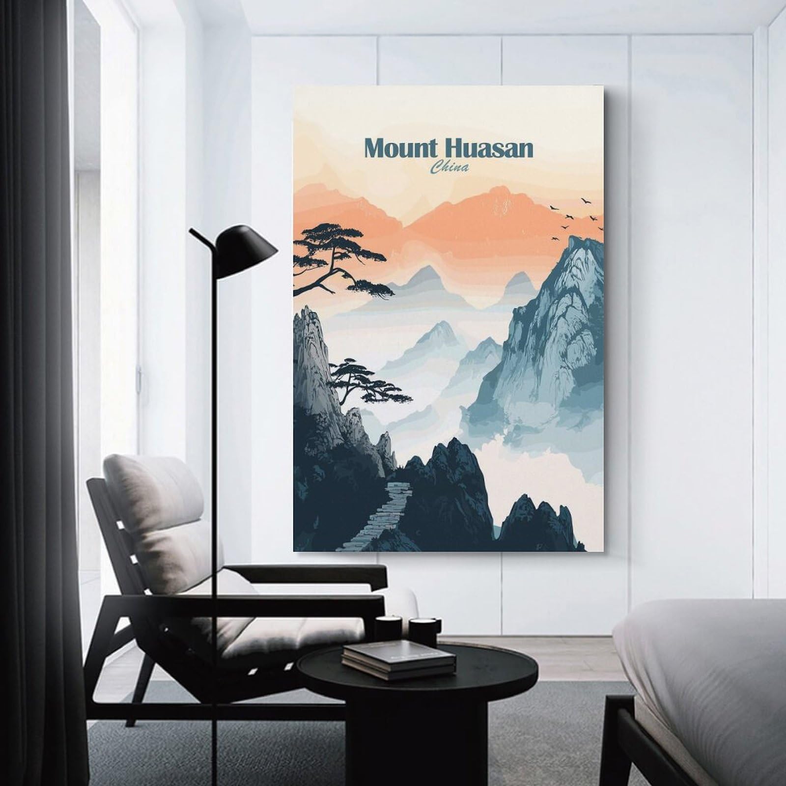 Junmoney Wall Picture Print Mount Huasan China Landscape, 20x30inch(50x75cm), for Living Room, Lounge Or Sitting Room, A Home Accent with Warm Character