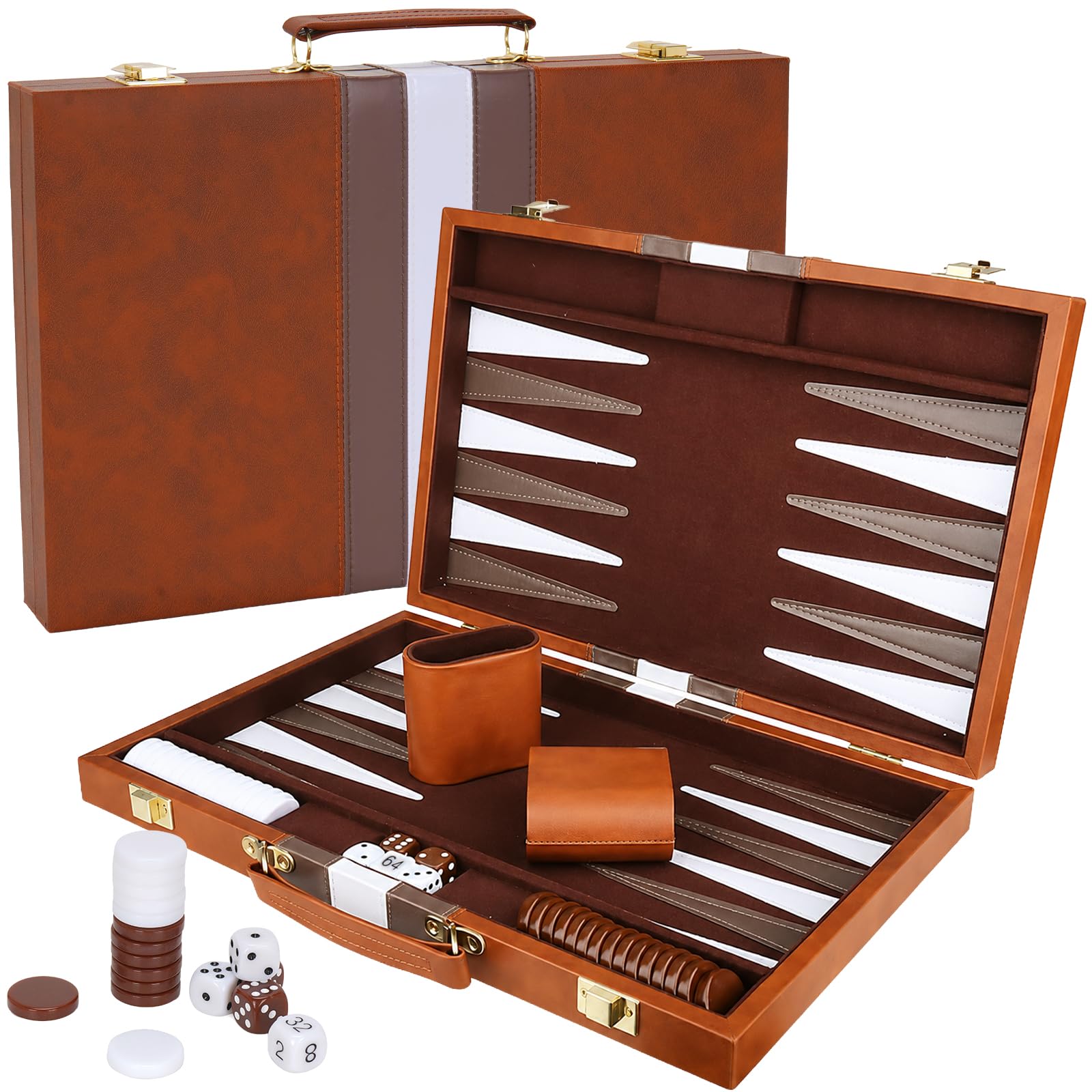 Set per backgammon, 38 x 24,5 cm, valigetta con rivestimento in feltro