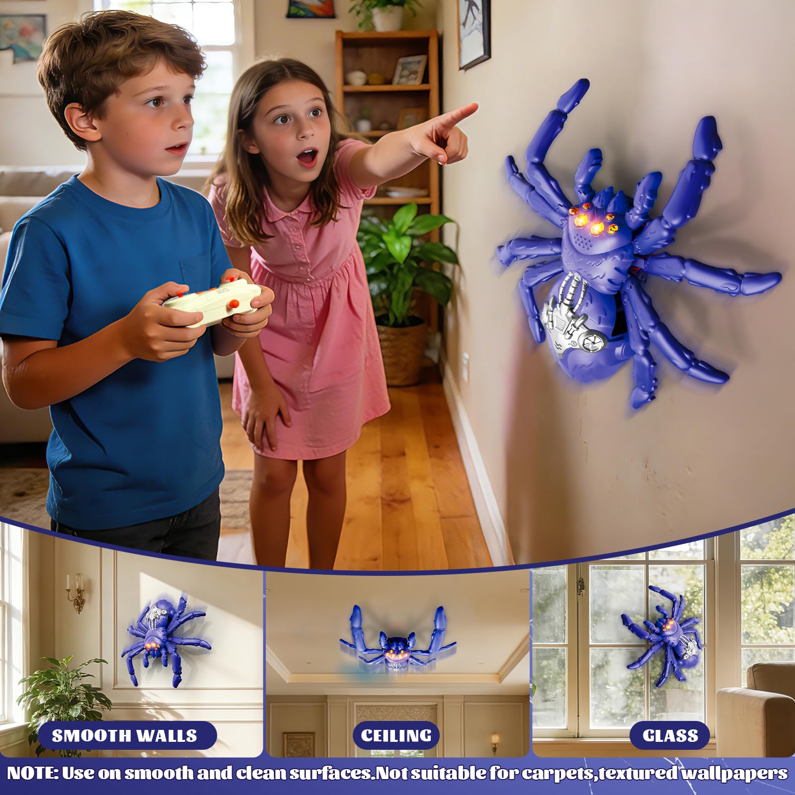 Wall Crawling Spider, Rechargeable Remote Control Robot Kids Toys, Wall Climbing Funny Prank Toys Birthday Gifts for Boys & Girls Ages 5 and Up (Blue)
