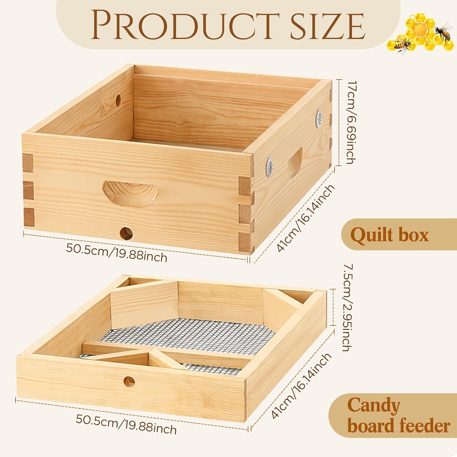 10 Frame Beehive Candy Board and Bee Hive Quilt Box in 100% Beeswax Moisture Quilt Box Assembled Candy Board Feeder Winter Beekeeping Equipment Winter Cover Well Overwintering Colonies