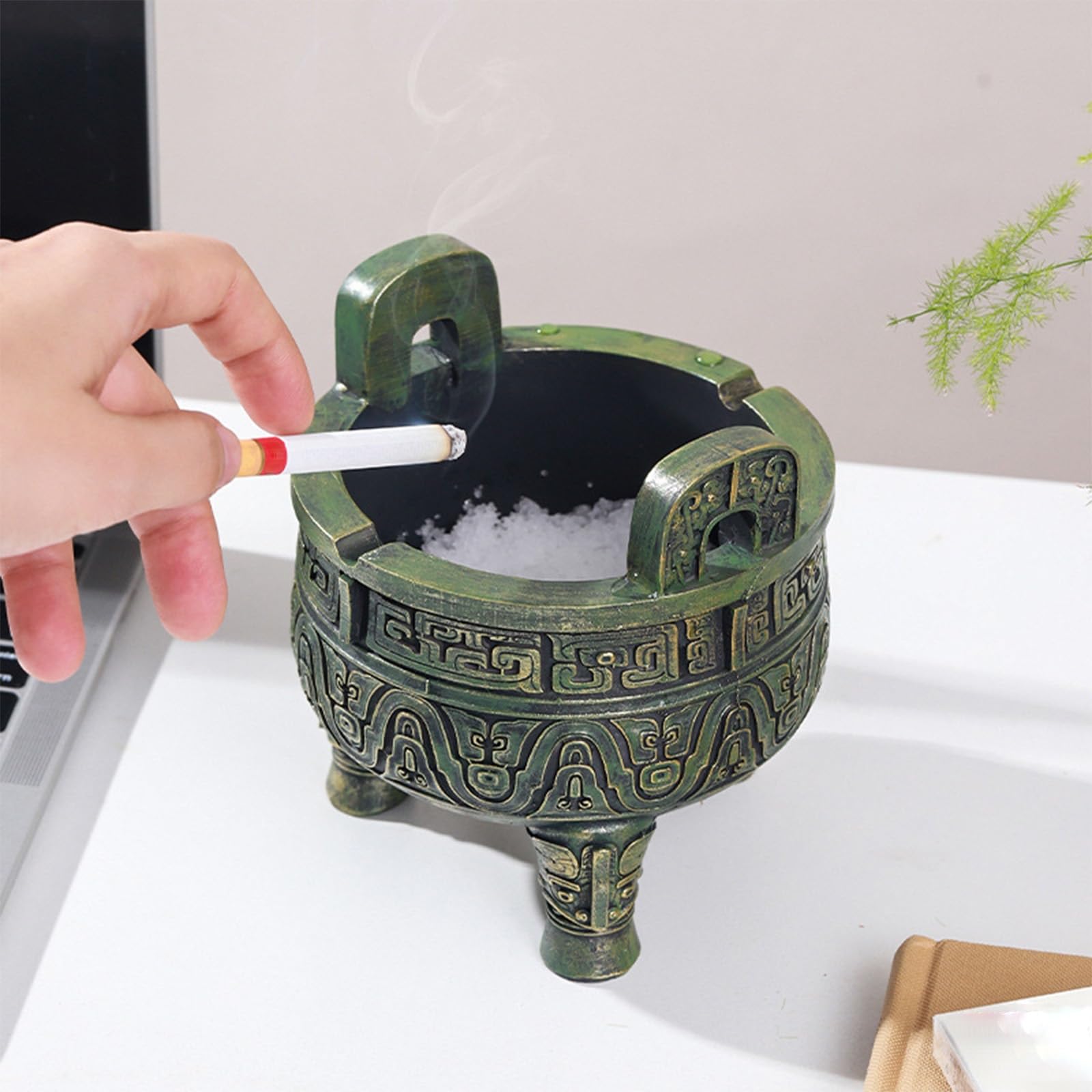 Posacenere multiuso in resina, grande capacità, design retrò antivento, per decorazione ufficio e soggiorno, ideale come regalo