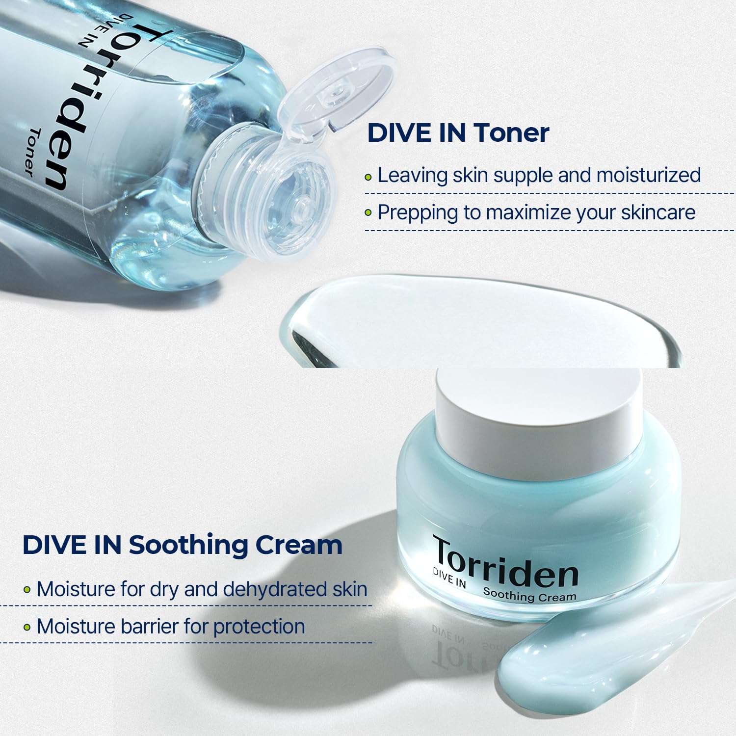 Torriden DIVE IN Hyaluronsäure Gesichtstoner 300ml (10,14 fl.oz.) + Beruhigungscreme 100ml (3,38 fl.oz.)