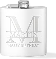 Vista 9 de Frasco grabado personalizado de acero inoxidable negro de 6 onzas – Halpert, regalos de whisky para hombres – Frasco discreto de bolsillo de metal