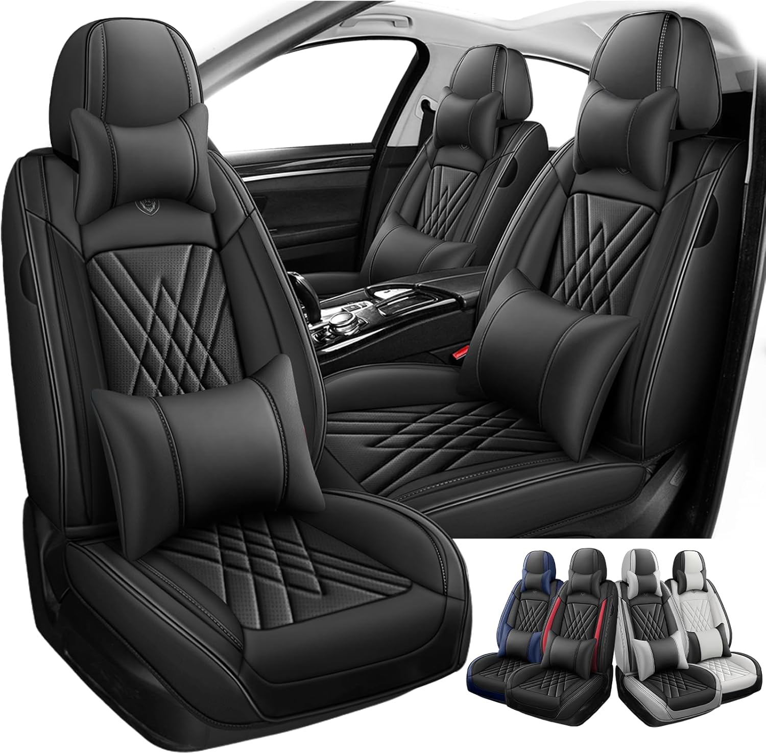 Car Seat Covers Fit for Toyota Corolla 2002-2024, 3D Waist Support & Premium Nappa Leather, Waterproof, Scratch-Resistant(Black, Full Set with Pillow)