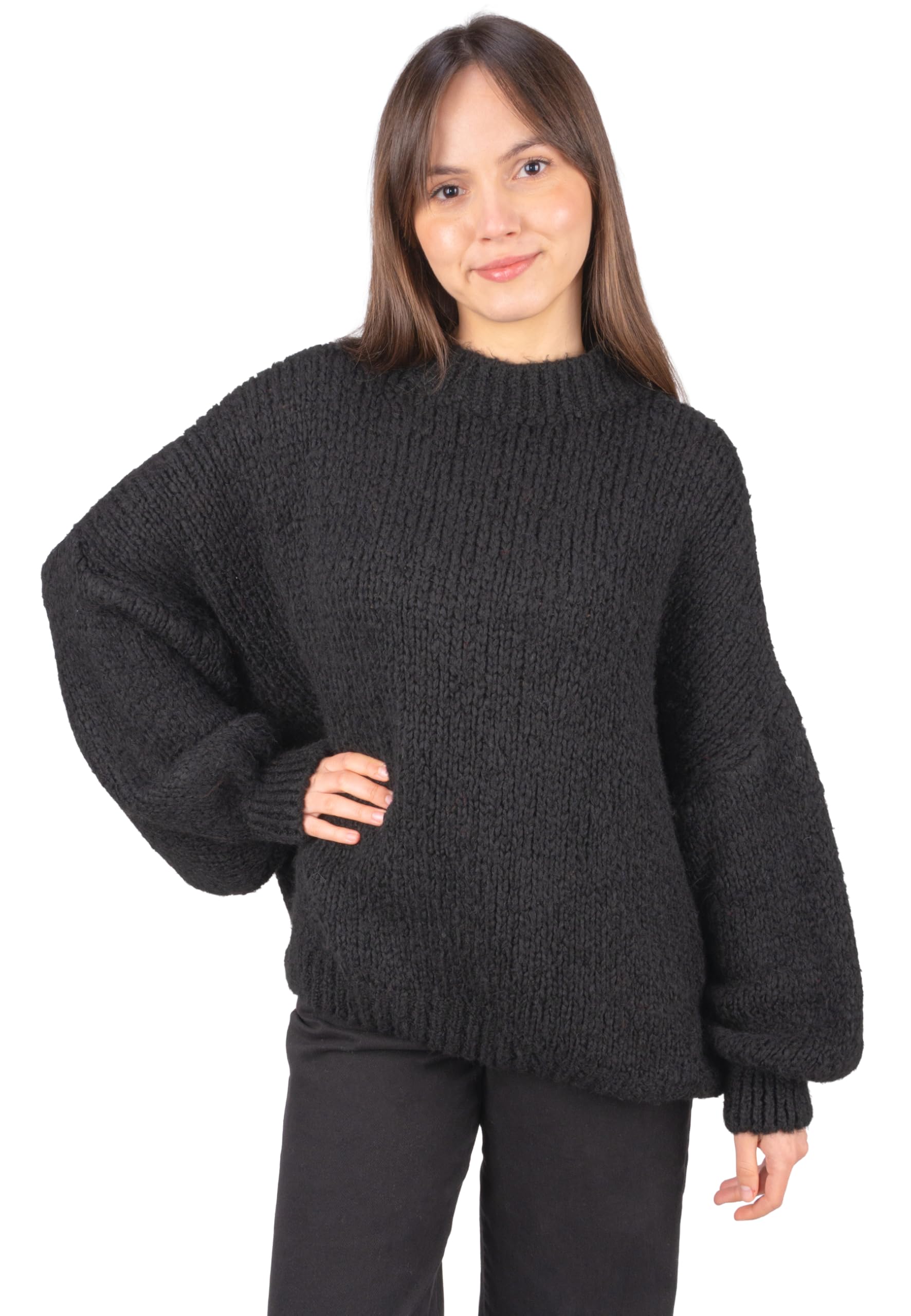 Strickpullover Adelina Damen - Kuscheliger Woll-Mix Grobstrick mit Rundhalsausschnitt - Weicher Pulli für Büro und Freizeit OneSize Gr. 36-42