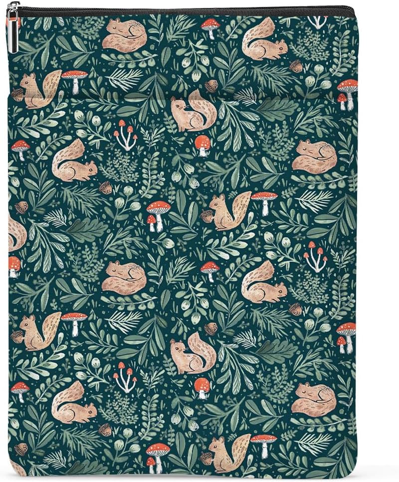 Squirrel Book Sleeve, Nature Book Covers for Paperbacks, Floral Forest Animal Book Pouch Book Protector, Book Lovers Gifts for Women Girls, Book Accessories Book Club Gifts Christmas Birthday Gifts