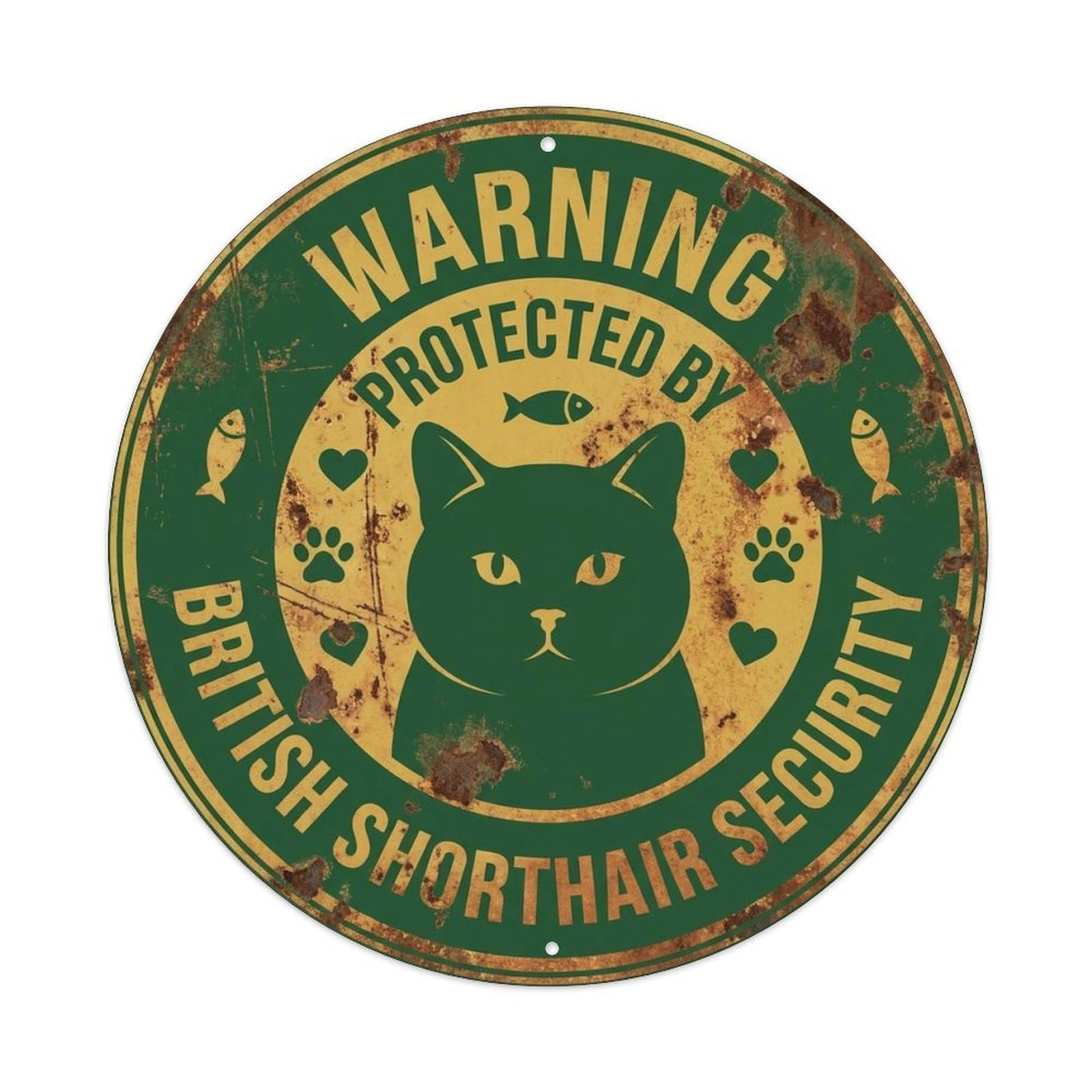 British Shorthair Security Warning Vintage Navy Metal Tin Sign